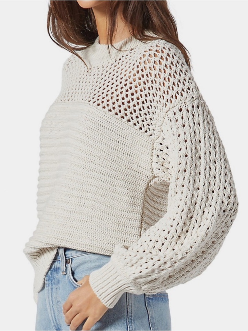 Joie Cream Open-Weave Crewneck Sweater